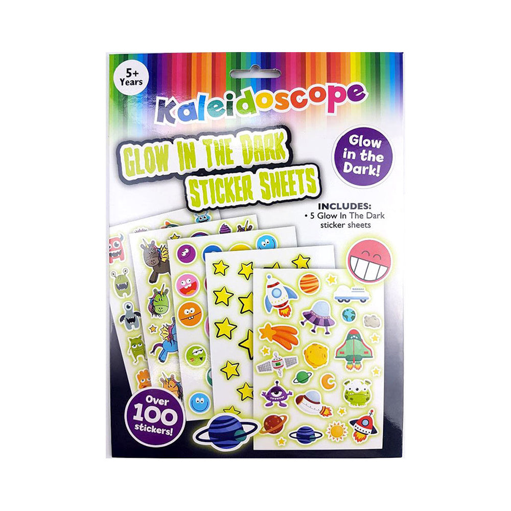 4x 5PK Kaleidoscope Kids Glow In The Dark Sticker Sheets Set 5y+