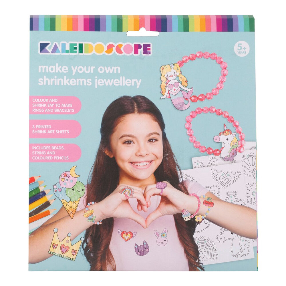3PK Kaleidoscope Make Your Own Shrinkems Rings & Bracelet Kids Art Craft Kit 5+