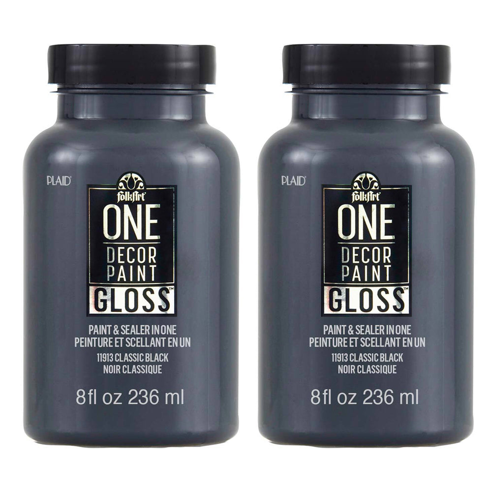 2PK Plaid FolkArt 236ml One Decor Paint Gloss - Classic Black