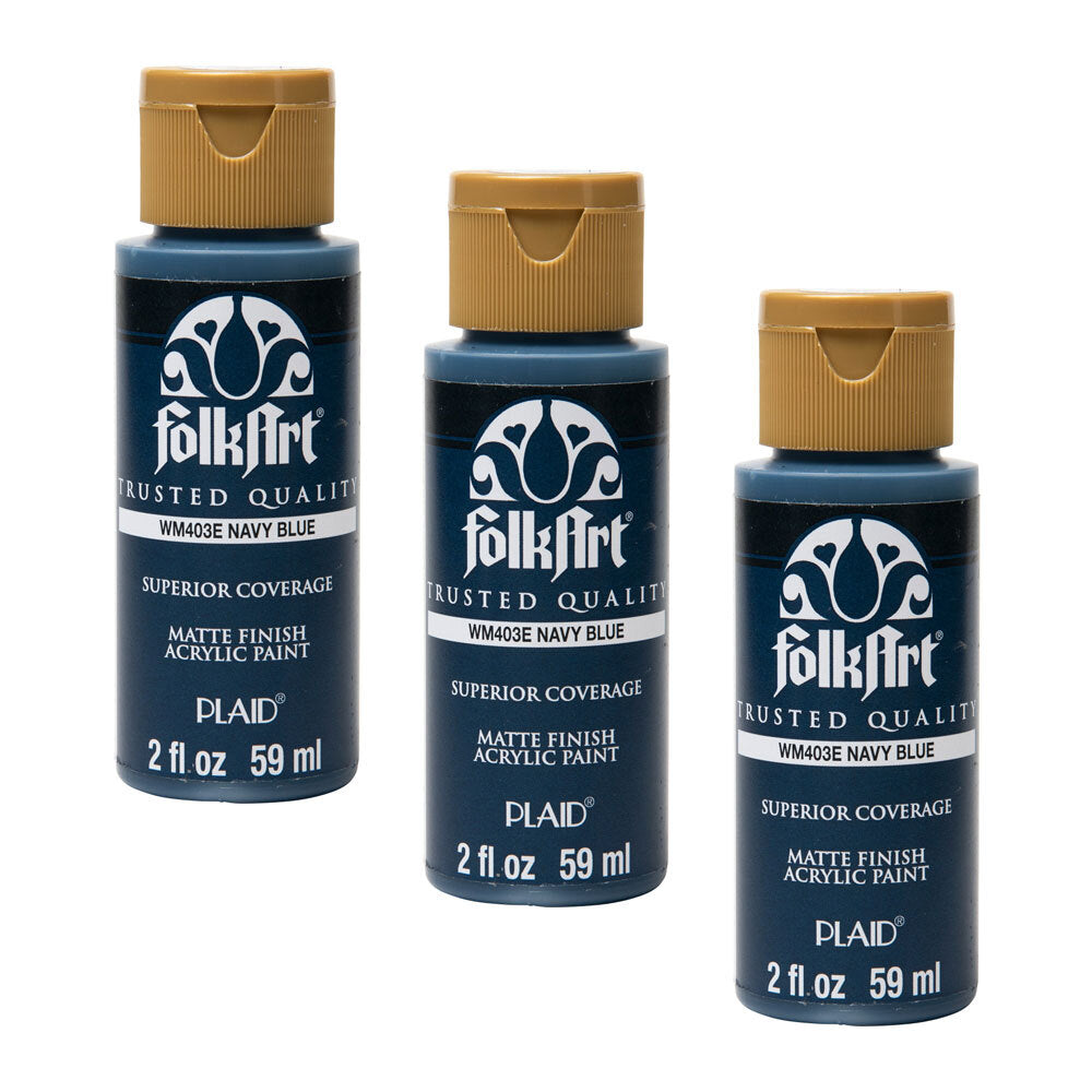 3PK Plaid FolkArt Premium 59ml Acrylic Paint Matt Finish - Navy Blue