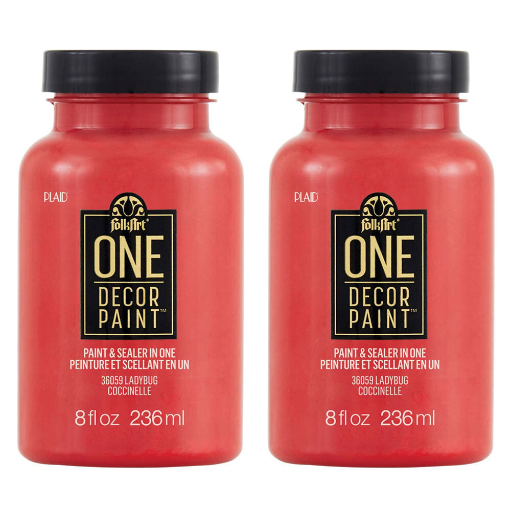 2PK Plaid FolkArt 236ml One Decor Paint Eggshell Finish - Ladybug