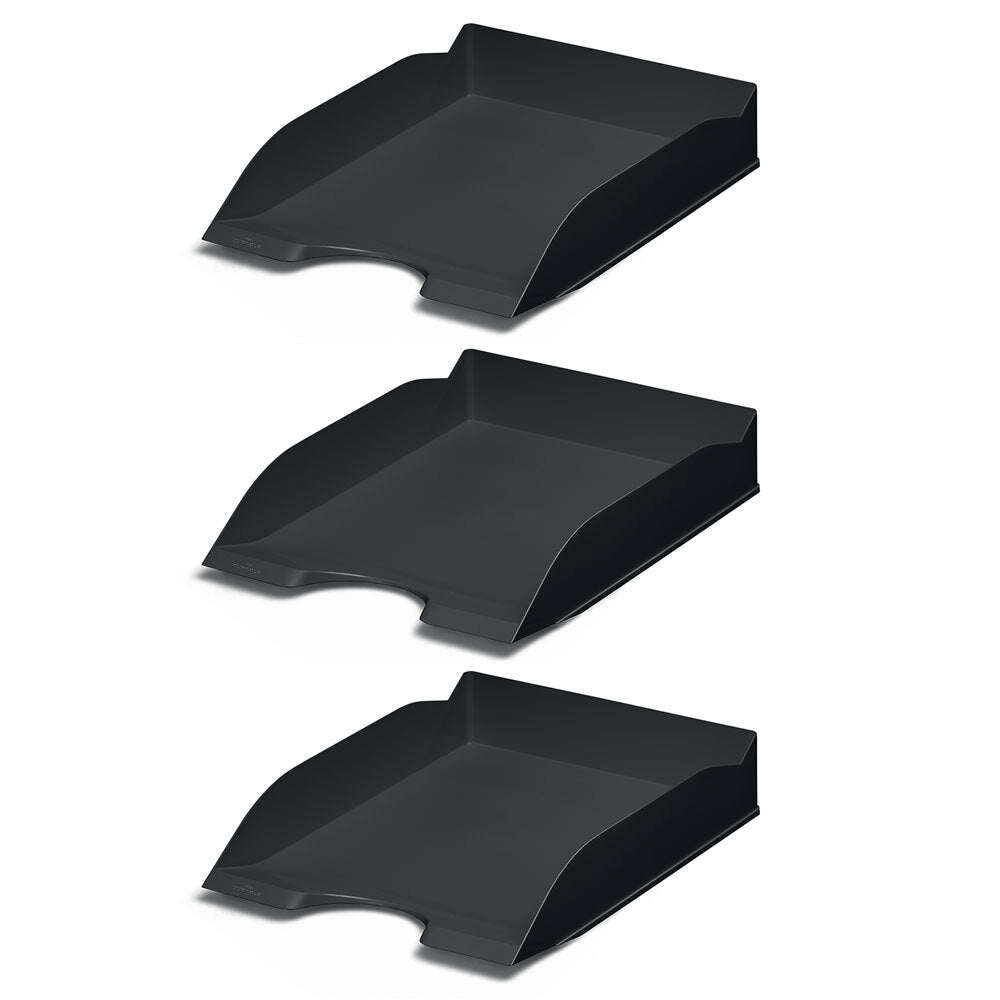 3x Durable Eco Document Wide Tray A4 Stackable - Black