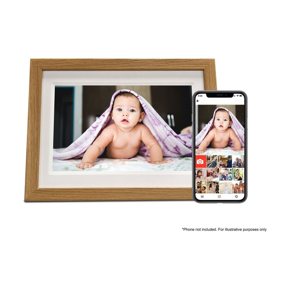 FireFly Frameo 10.1In Wi-Fi Digital Photo Frame Remote Display - Oak Wood