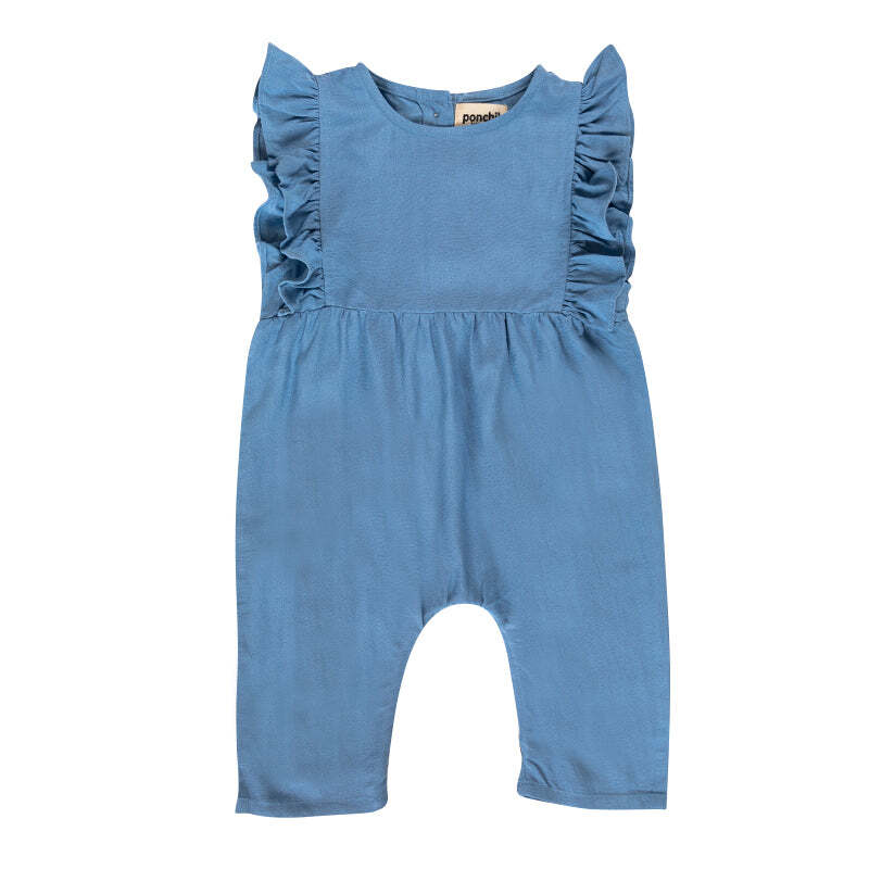 Ponchik Linen Ruffle Overalls Ocean Size 12-18m