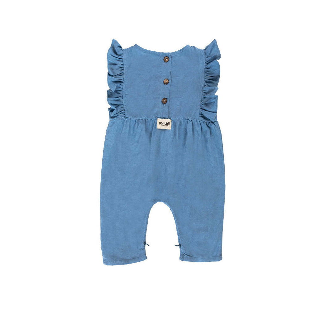 Ponchik Linen Ruffle Overalls Ocean Size 12-18m