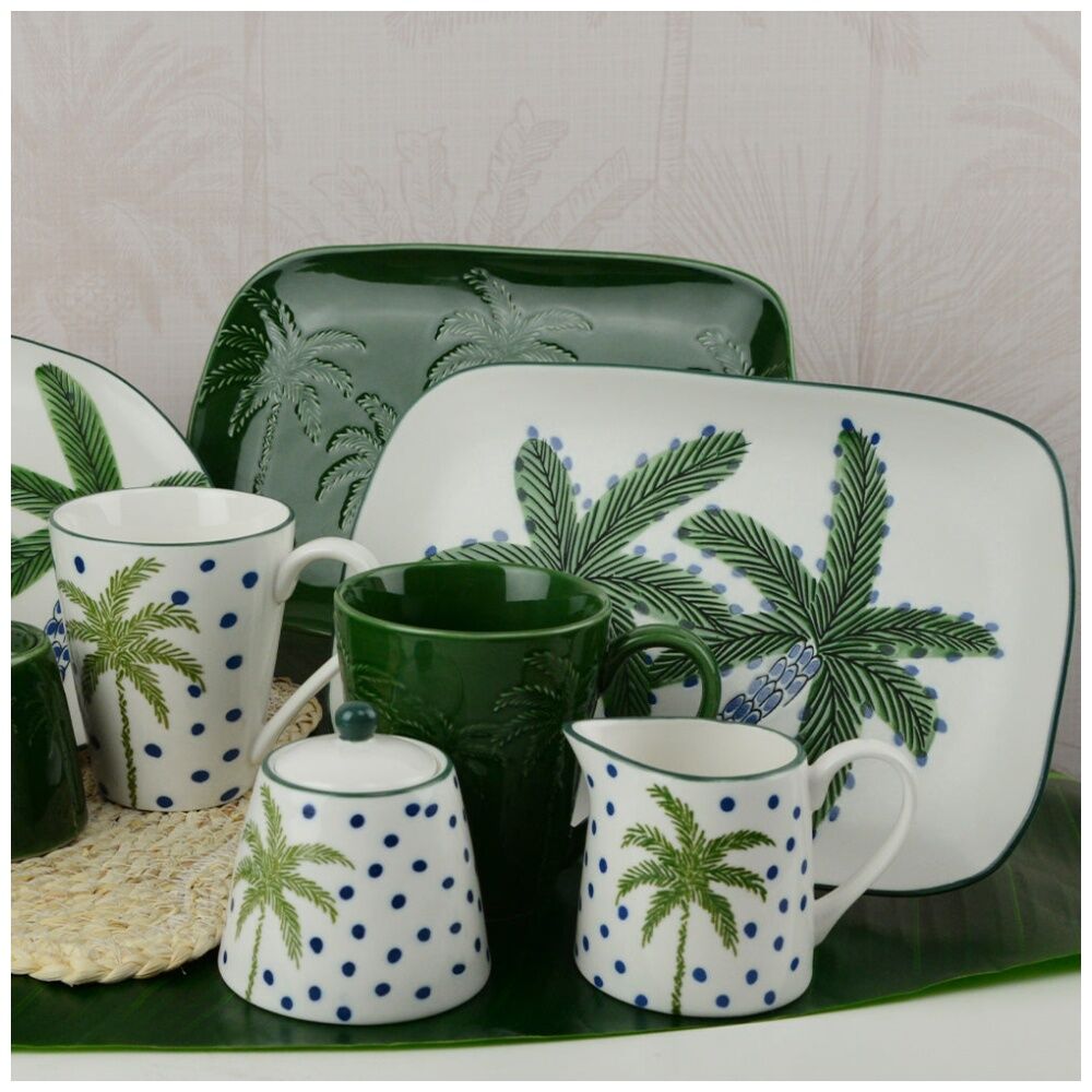 2pc Annabel Trends Coconut Bay Milk Jug & Sugar Bowl Set 200ml/8.5cm Green Palm