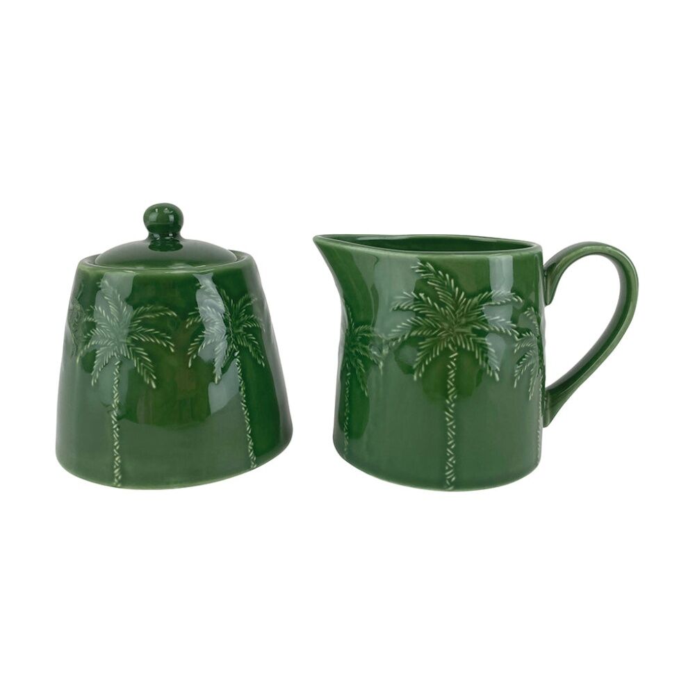 2x 2pc Annabel Trends Coconut Bay Milk Jug & Sugar Bowl Set 200ml/8.5cm Green Palm