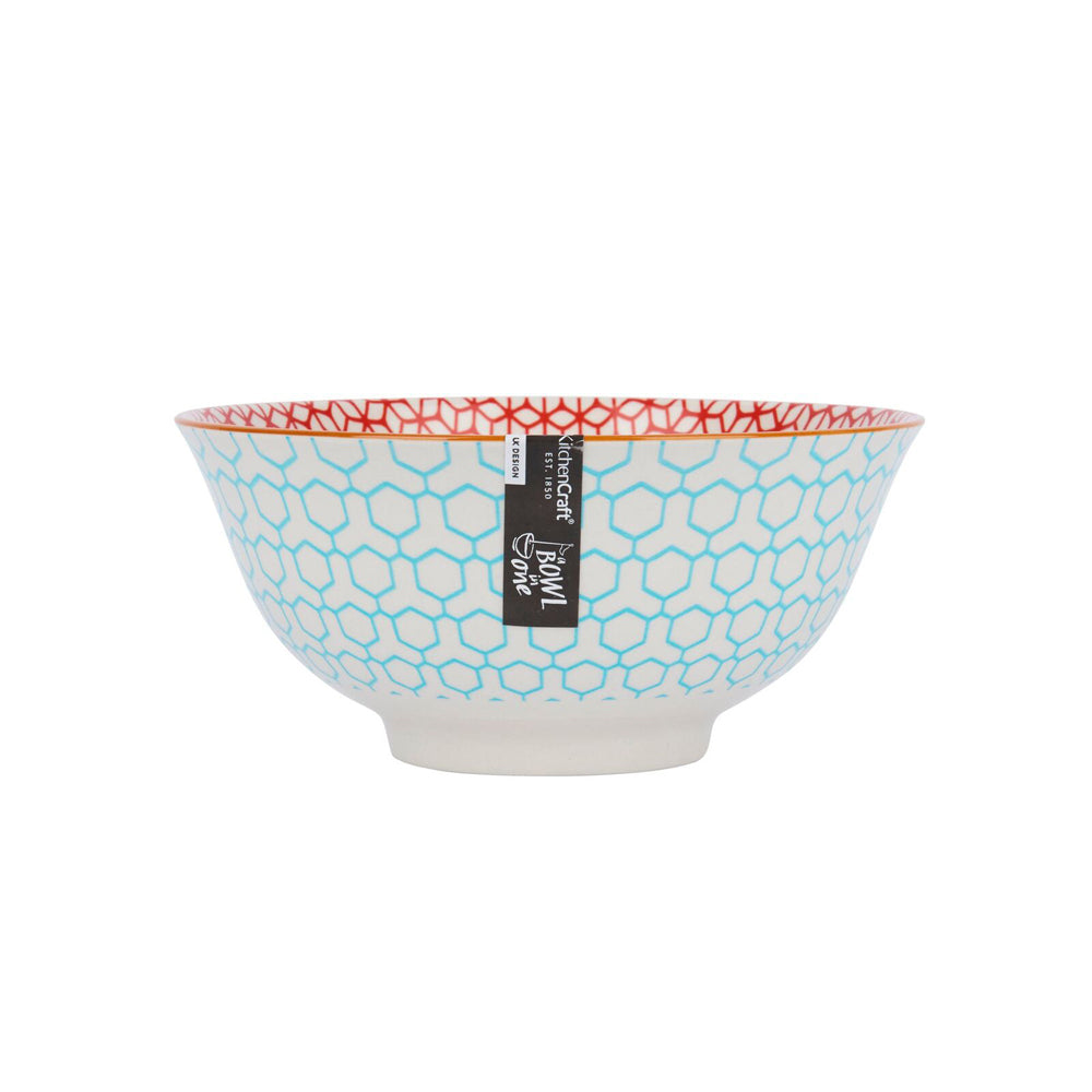 4PK Mikasa Does it All Kitchen Glazed Bowl 15.7cm - Geometric Blue
