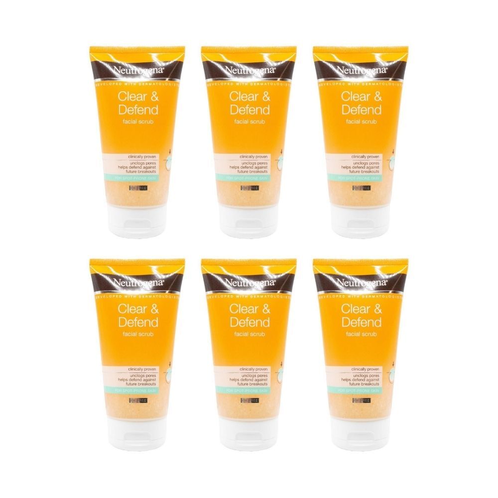 6PK Neutrogena Clear & Defend Facial Scrub Care For Spot Prone Skin 150ml