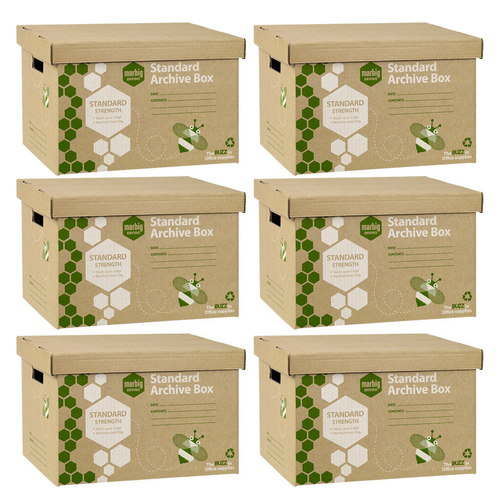 6x Marbig Standard Archive Box w/ Lid
