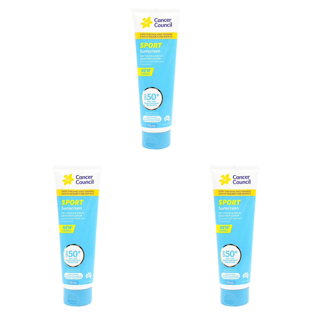 3PK Cancer Council 110ml Sport Sunscreen SPF50+ Body Lotion