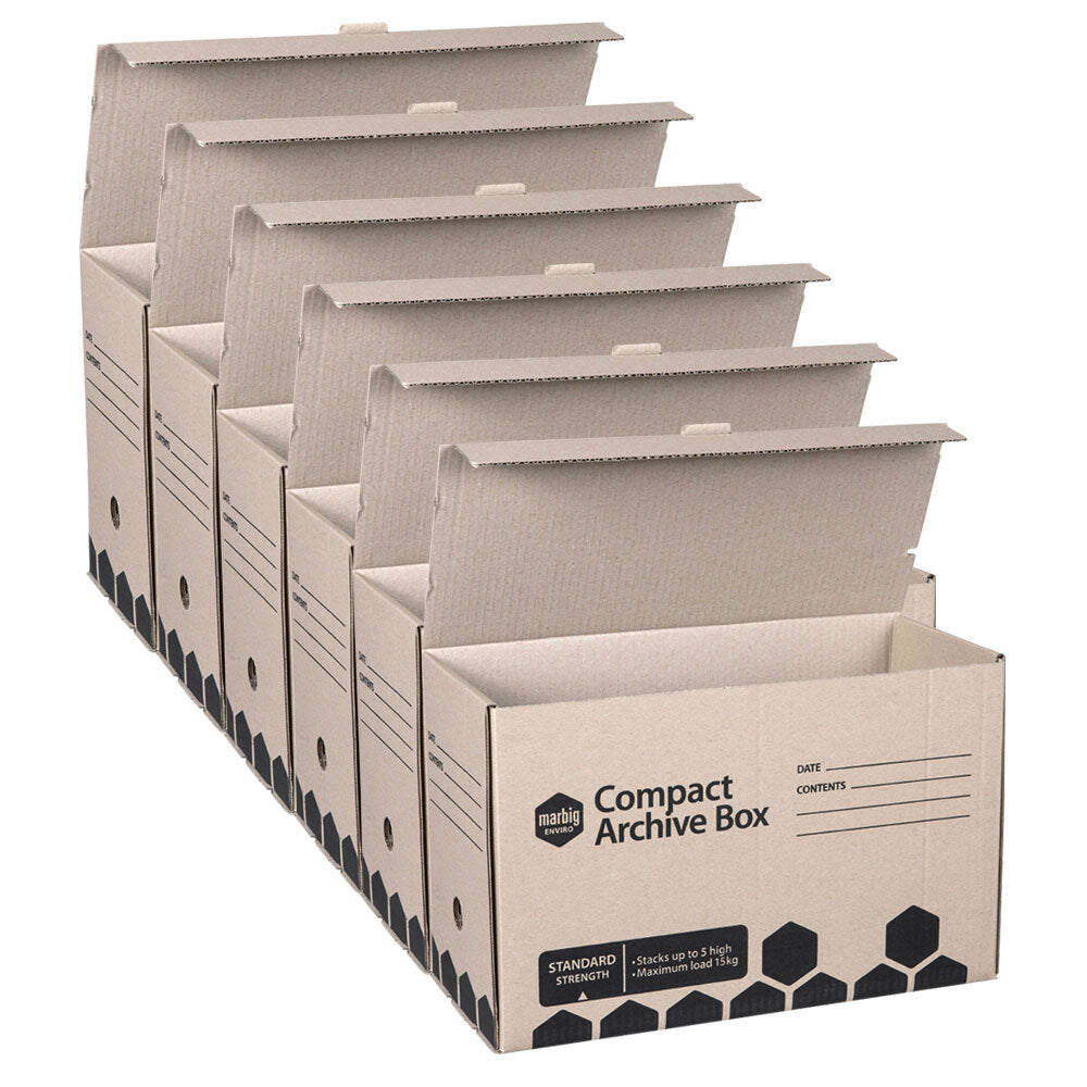 10PK Marbig Enviro Compact Archive Box/File Storage Brown 41cm