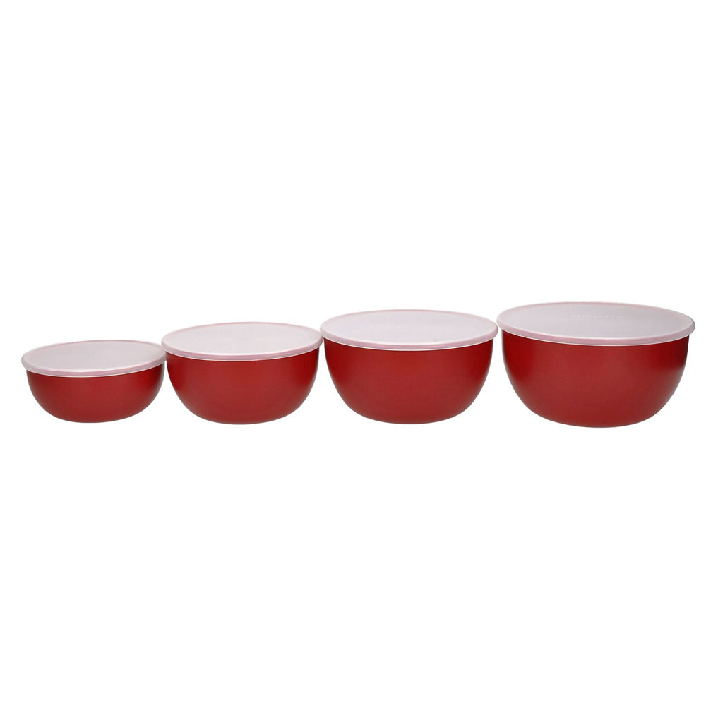 2x 4pc KitchenAid Plastic Mixing Prep Bowls w/Lids - Emp Red