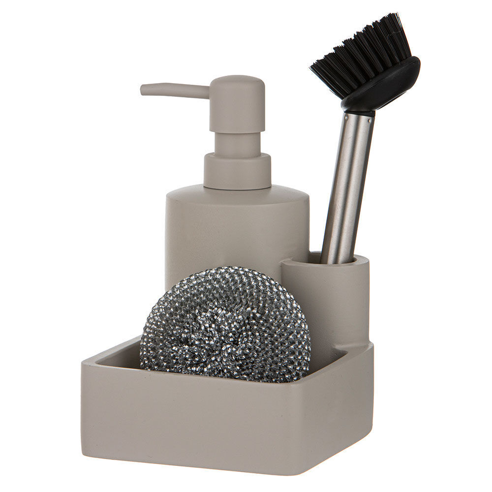 2x 3pc Ladelle Essentials Kitchen Cleaning Set Pump/Brush/Scourer Stone