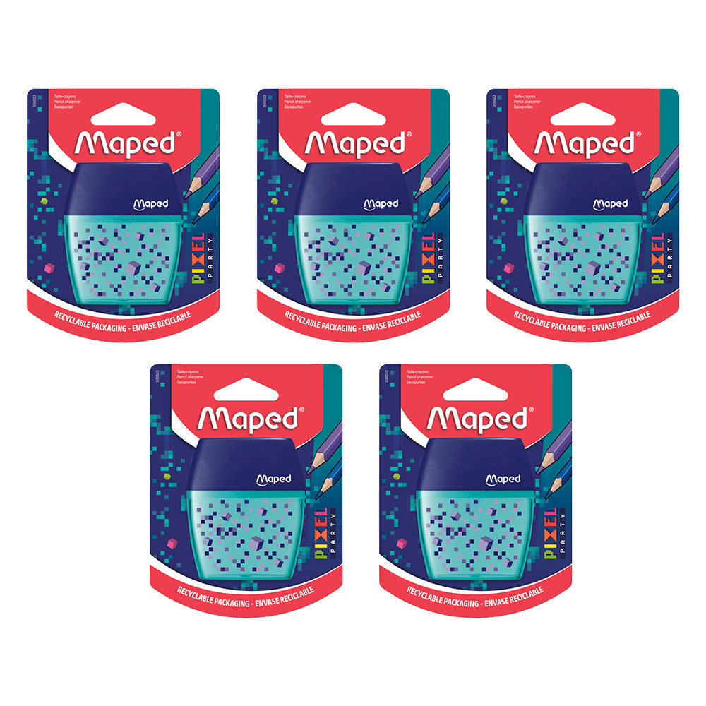 5PK Maped Pixel Party 2 Hole Ergonomic Pencil Sharpener