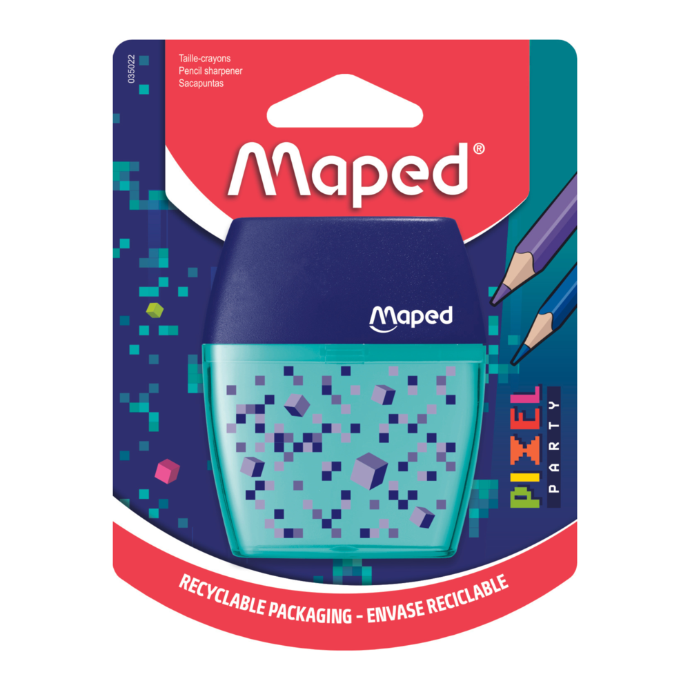 5PK Maped Pixel Party 2 Hole Ergonomic Pencil Sharpener