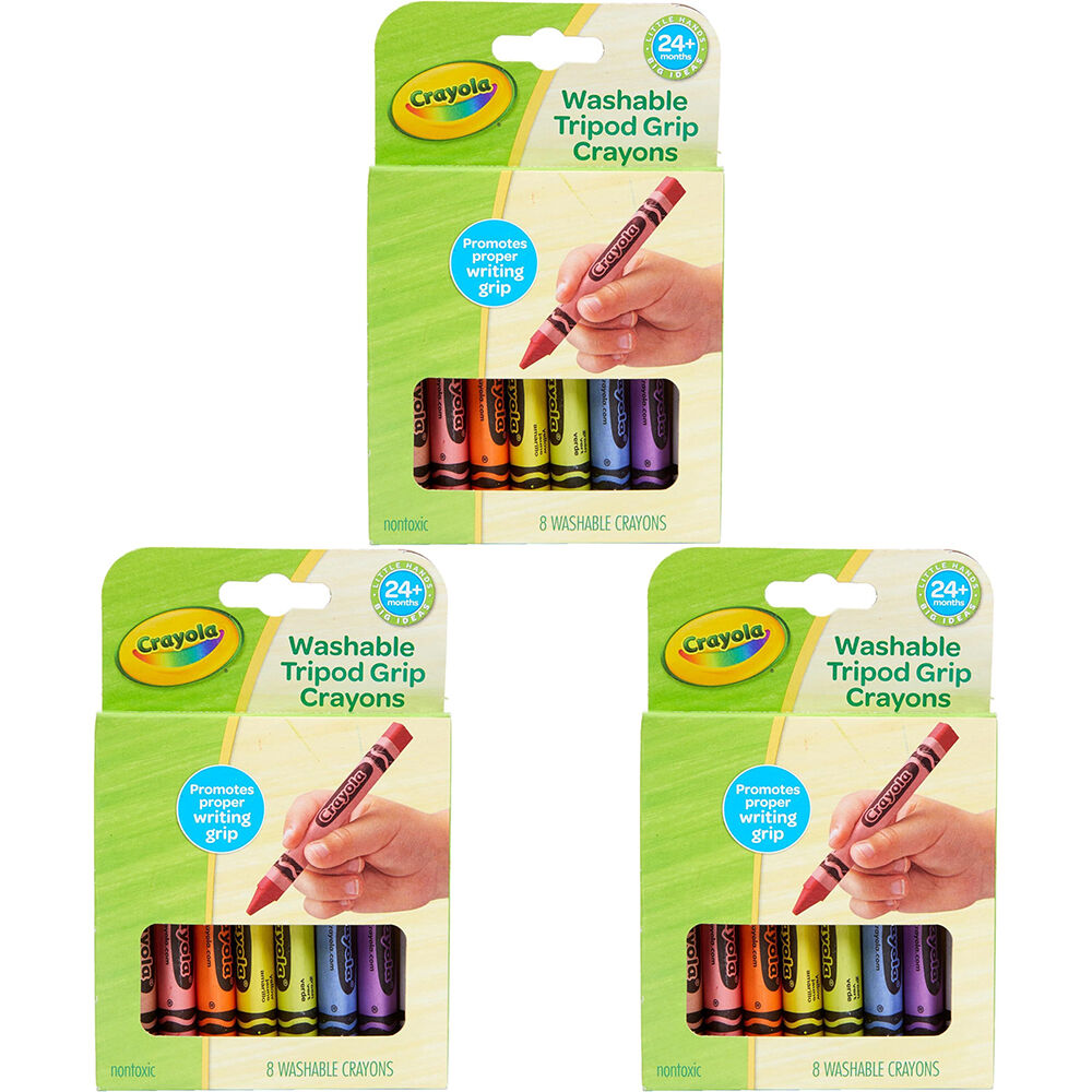 3x 8pc Crayola Washable Tripod Grip Crayons Kids/Children 2y+