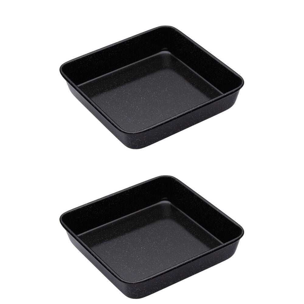 2x Mastercraft Pro Vitreous 23cm Enamel Square Baking Pan - Black