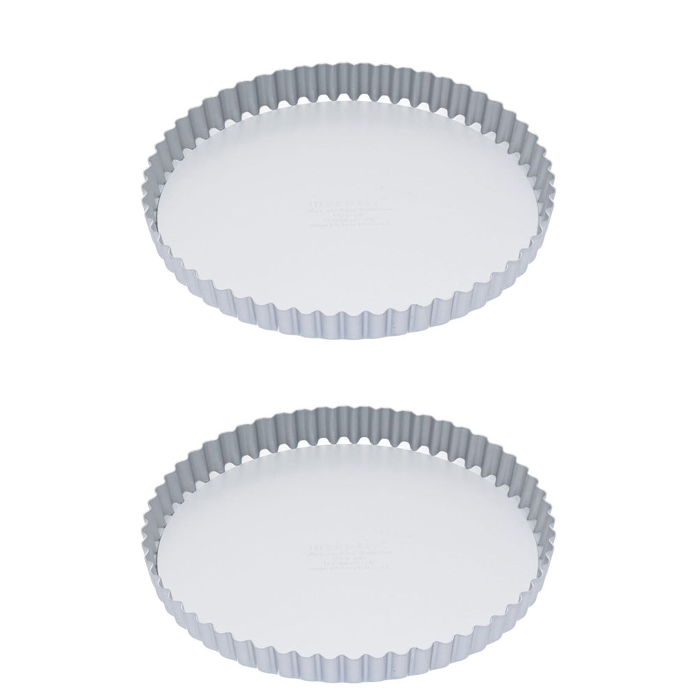 2x Mastercraft 23cm Anodised Round Flan/Quiche/Tart Tin - Silver