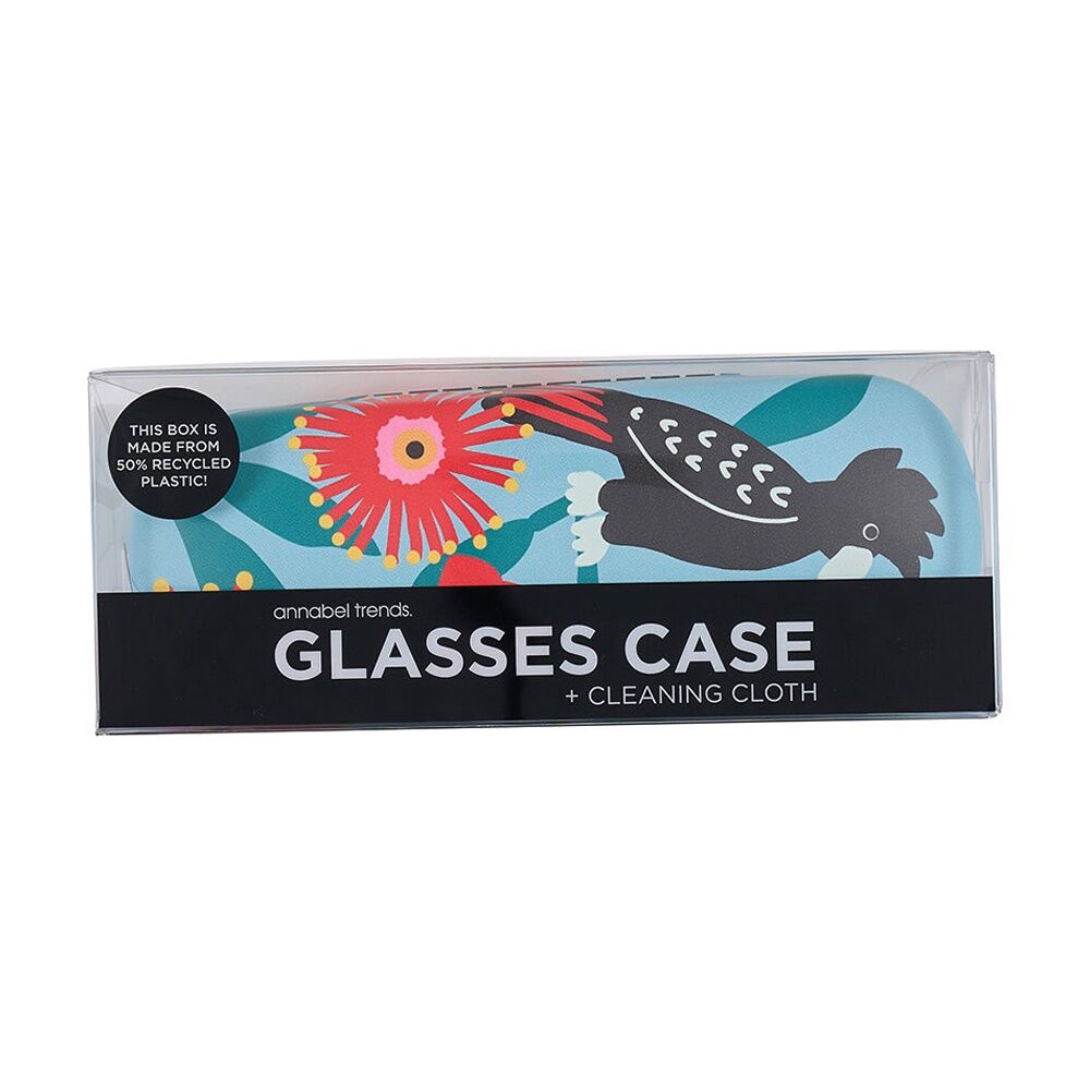 2PK Annabel Trends Glasses Case Combo W/ Matching Cloth 15x6cm Black Cockatoos