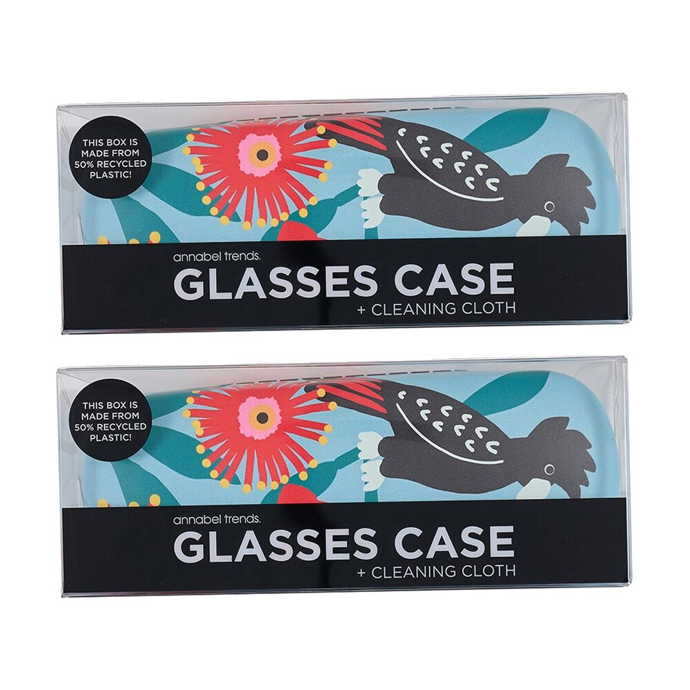 2PK Annabel Trends Glasses Case Combo W/ Matching Cloth 15x6cm Black Cockatoos