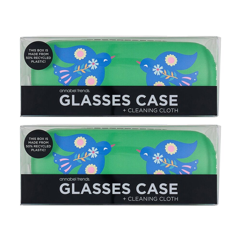 2PK Annabel Trends Glasses Case Combo W/ Matching Cloth 15x6cm Fiesta Bird