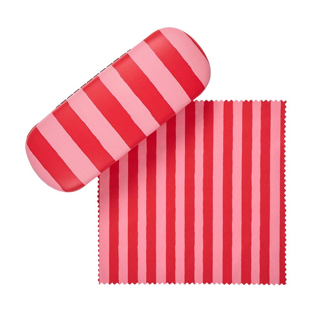 Annabel Trends Glasses Case Combo W/ Matching Cloth 15x6cm Red Stripe