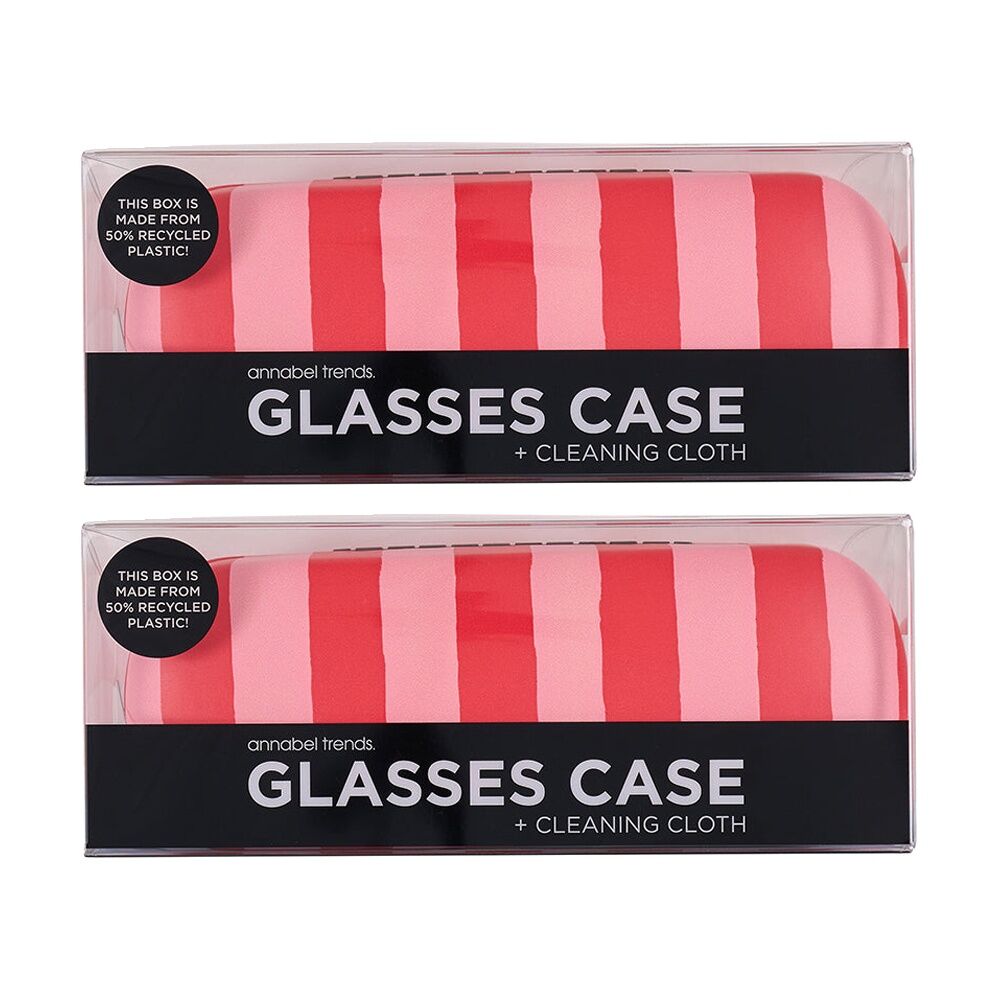 2PK Annabel Trends Glasses Case Combo W/ Matching Cloth 15x6cm Red Stripe