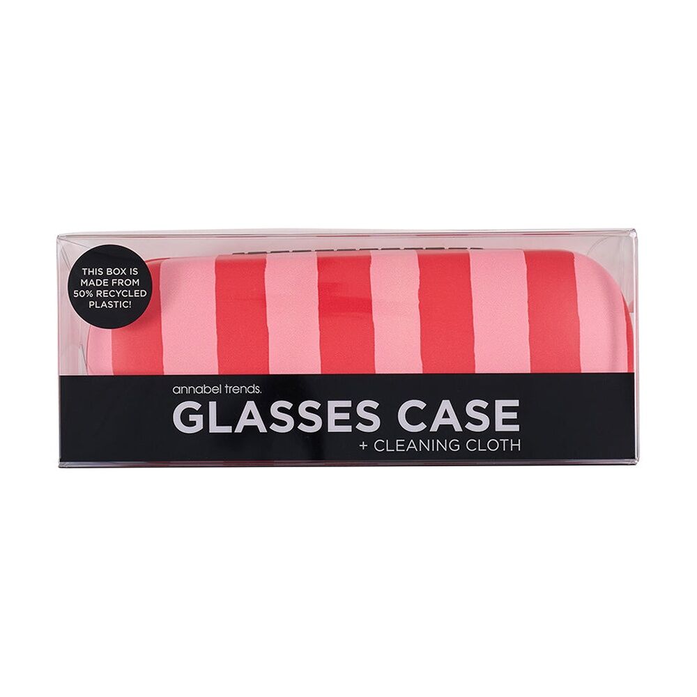 2PK Annabel Trends Glasses Case Combo W/ Matching Cloth 15x6cm Red Stripe