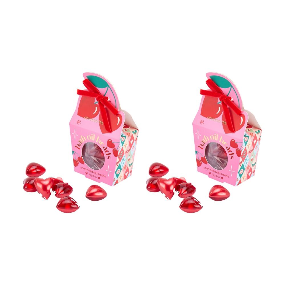 2x 10pc Annabel Trends Heart Shaped Bath Oil Beads 50g Festive Cherry