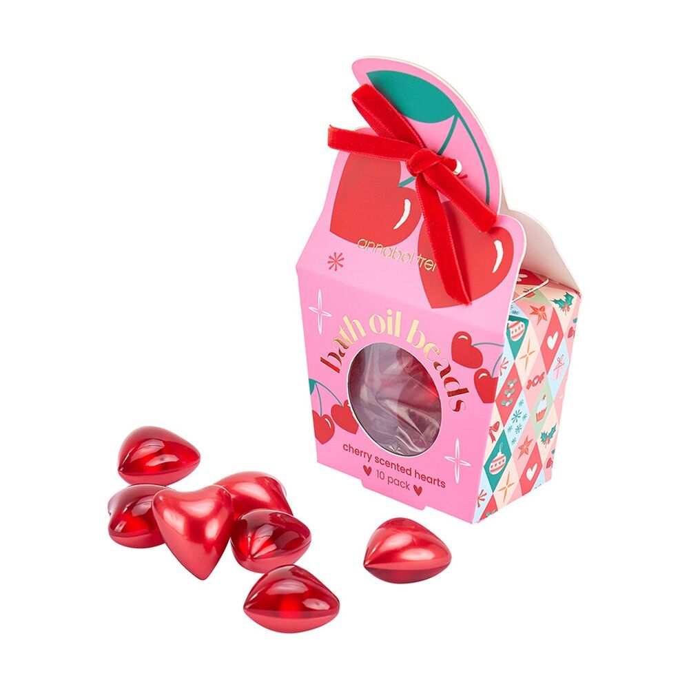 2x 10pc Annabel Trends Heart Shaped Bath Oil Beads 50g Festive Cherry