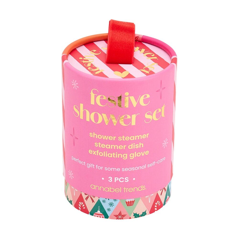 2x 3pc Annabel Trends Shower Bath Gift Set W/ Steamer/Gloves & Dish Festive