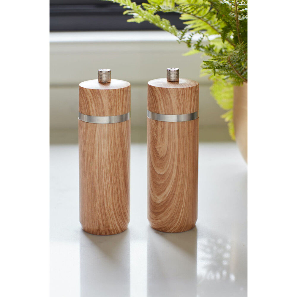 2PK Mastercraft 17cm Beech Salt & Pepper Mill Spice Grinder - Natural