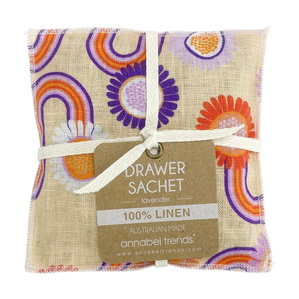 2PK Annabel Trends Lavender Sceneted Drawer Sachet Linen 12x12cm Groovy Rainbows