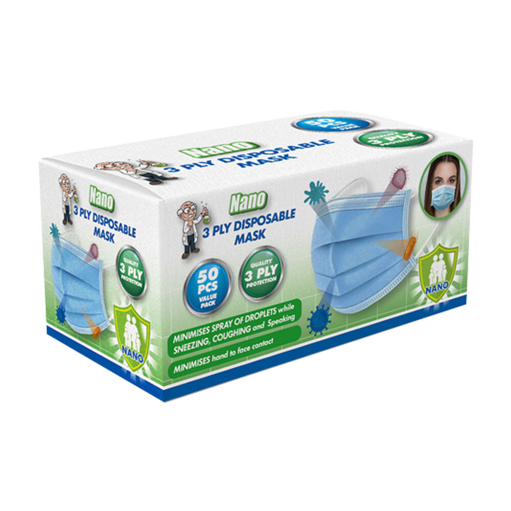 10x 50pc Nano 3 Ply Disposable Face Protection Health Safety Masks Blue