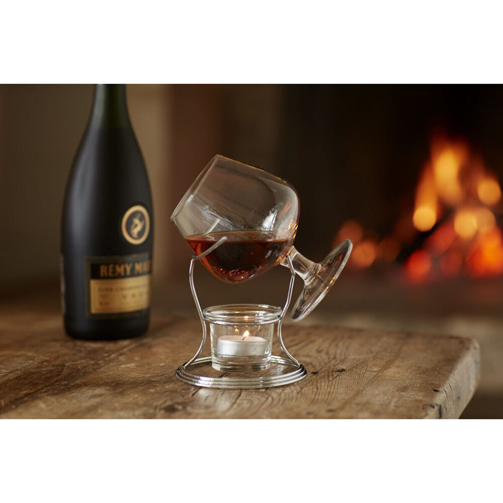 2PK BarCraft Brandy & Cognac Chrome/Glass 350ml Cup & Warmer Stand Set - Clear