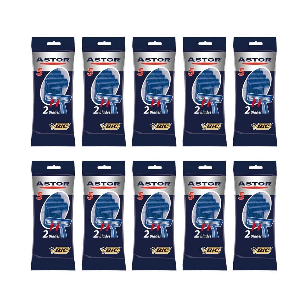 10x 5pc BIC Astor Normal Twin-Blade Shaver Razor Men's Beard Grooming Care
