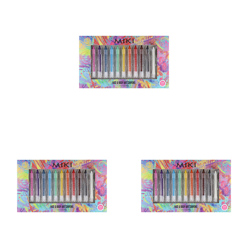 3PK Miki Face & Body Art Crayons Set - 12 Colors For Kids/Children - 3y+