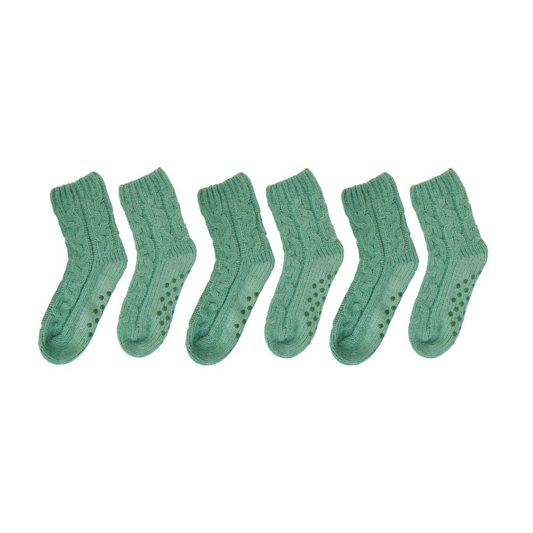 3PK Annabel Trends Chenille Room Comfort Socks One Size - Cable Knit Sage