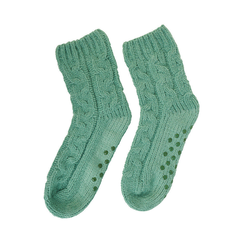 3PK Annabel Trends Chenille Room Comfort Socks One Size - Cable Knit Sage