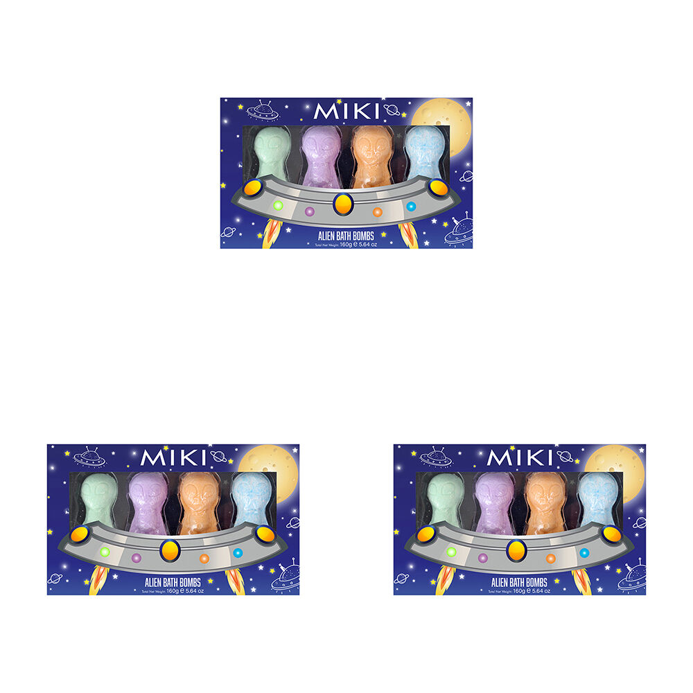 3PK Miki Alien Bath Bombs Fizzing Bath Bombs Lime Coconut, Grape, Blueberry - 3y+