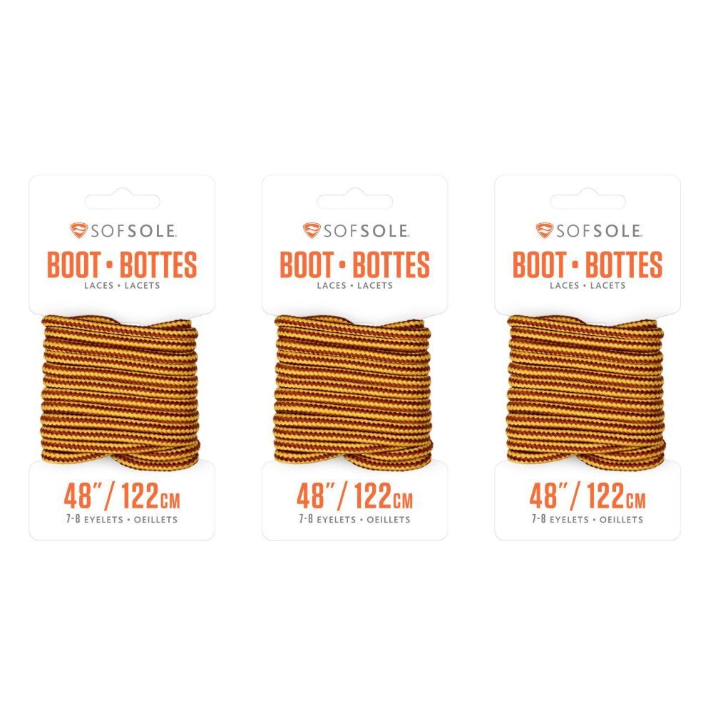 3PK Sof Sole 48" Waxed Work/Casual Boot Laces - Gold/Brown