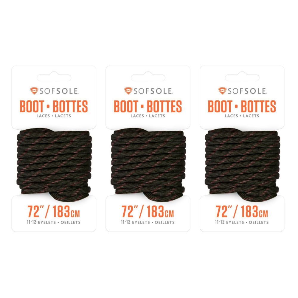 3PK Sof Sole 72in Waxed Work/Casual Boots Laces - Black/Tan