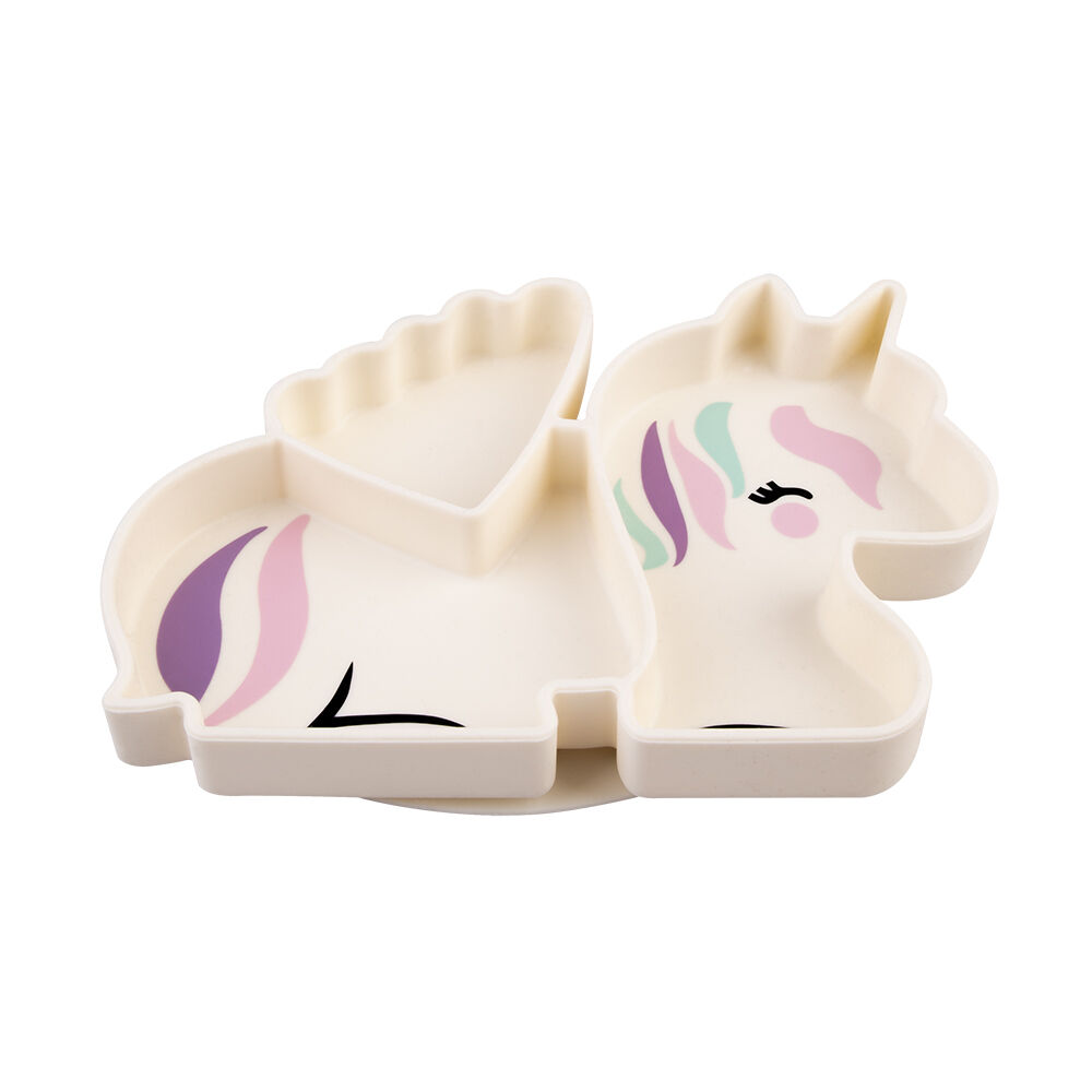 Melii Luxe Childrens Animal-Printed Round Silicone Suction Plate Unicorn 6m+
