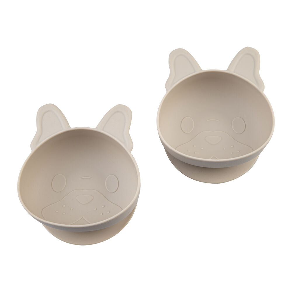 2pc Melii Luxe Childrens Animal Silicone Suction Bowls Set Bulldog 6m+
