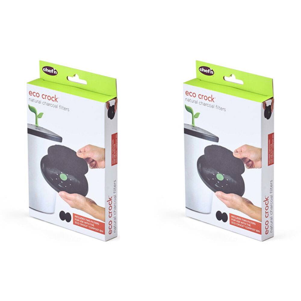 2PK Chef'n EcoCrock Compost Bin Filters Charcoal Set of 2 Black Replacement