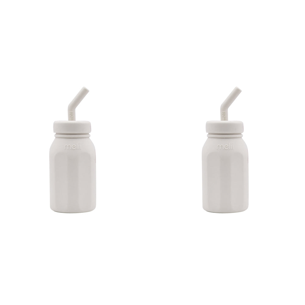 2PK Melii Luxe Silicone Water Bottle w/ Drinking Straw Ivory