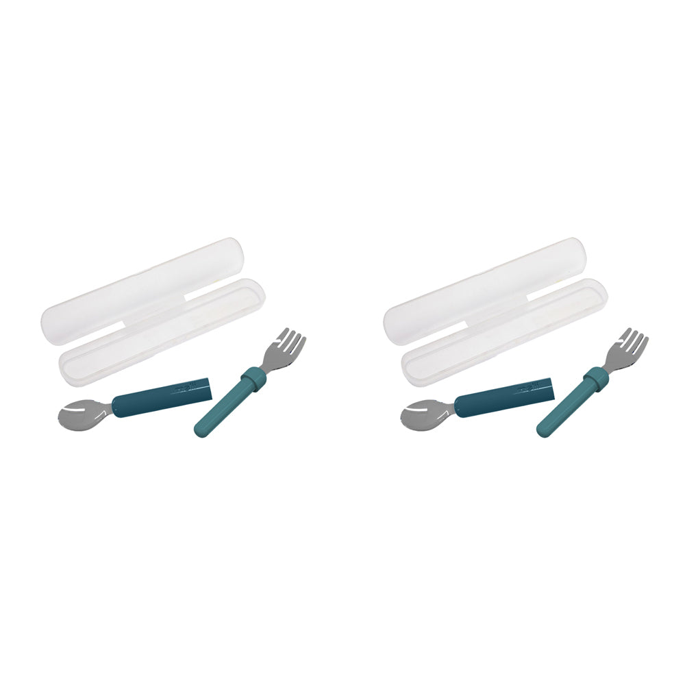 2PK Melii Luxe Detachable Spoon & Fork Set w/ Case Blue