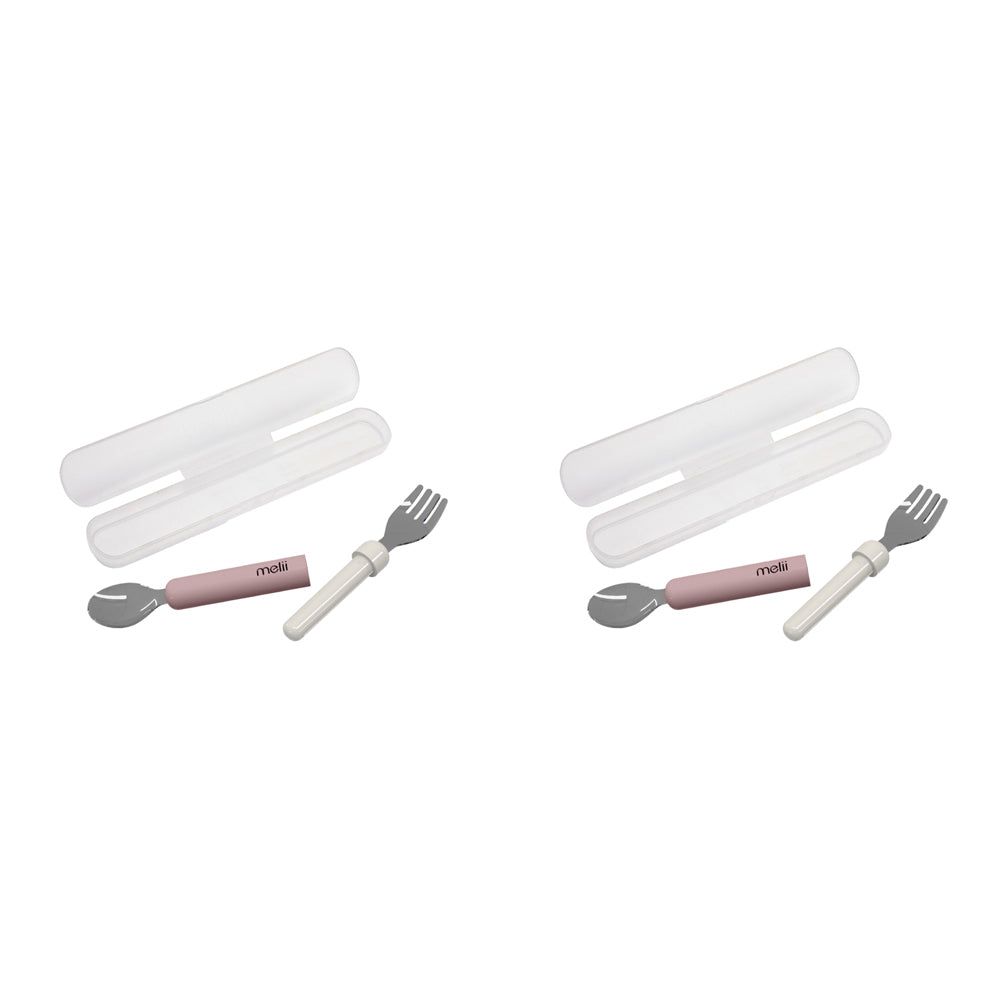 2PK Melii Luxe Detachable Spoon & Fork Set w/ Case Pink