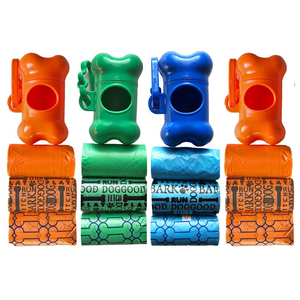 4PK Paws & Claws Clean Up Bags + Dispenser 3 Rolls/60 Bags 31.5x22cm Printed Assorted
